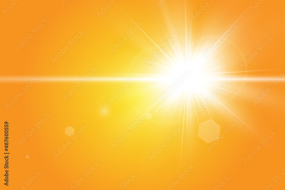 Obraz premium Warm sun on a yellow background. solar rays