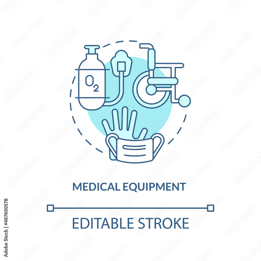 Medical equipment turquoise concept icon. Hospice provided service abstract idea thin line illustration. Isolated outline drawing. Editable stroke. Arial, Myriad Pro-Bold fonts used Medical equipment turquoise concept icon. Hospice provided service abstract idea thin line illustration. Isolated outline drawing. Editable stroke. Arial, Myriad Pro-Bold fonts used