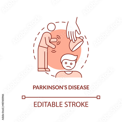 Parkinson disease orange concept icon. Nervous system illness. Asking palliative care abstract idea thin line illustration. Isolated outline drawing. Editable stroke. Arial, Myriad Pro-Bold fonts used