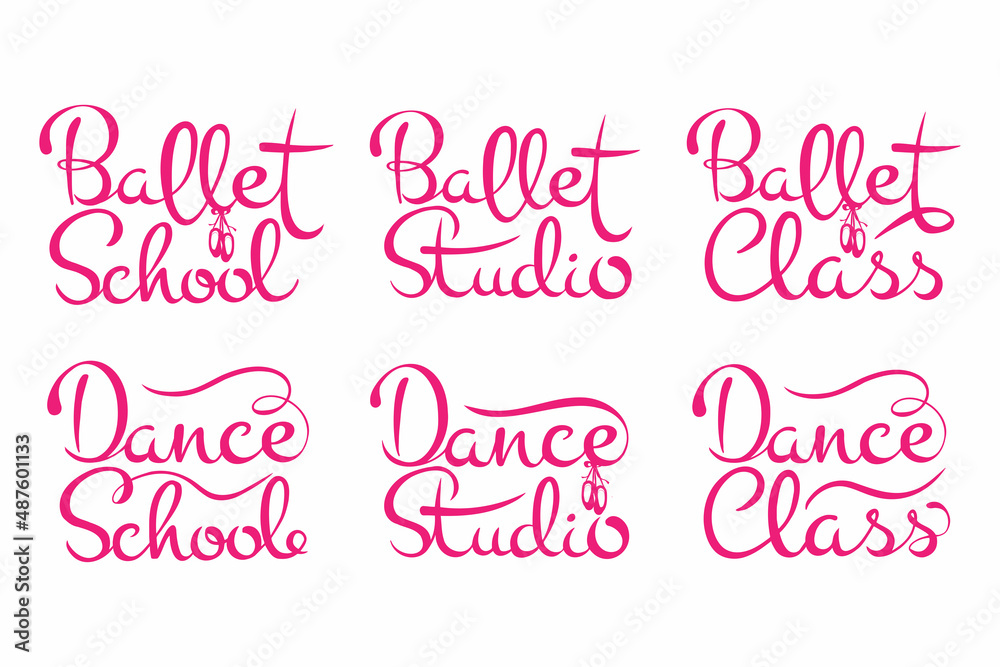 a set of six vector calligraphic inscriptions for ballet school