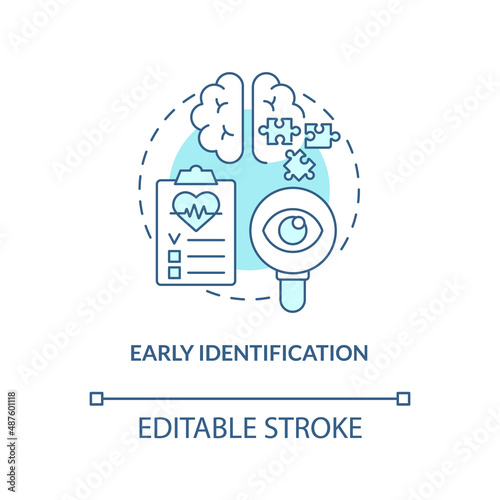 Early identification turquoise concept icon. Patient service. Palliative care stage abstract idea thin line illustration. Isolated outline drawing. Editable stroke. Arial, Myriad Pro-Bold fonts used