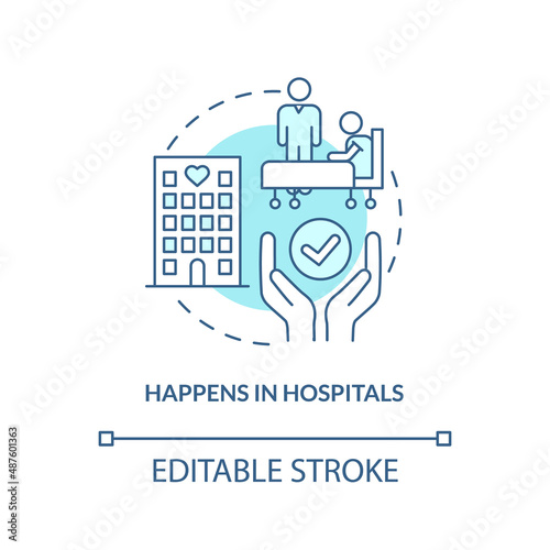 Happens in hospitals turquoise concept icon. Palliative care characteristic abstract idea thin line illustration. Isolated outline drawing. Editable stroke. Arial, Myriad Pro-Bold fonts used