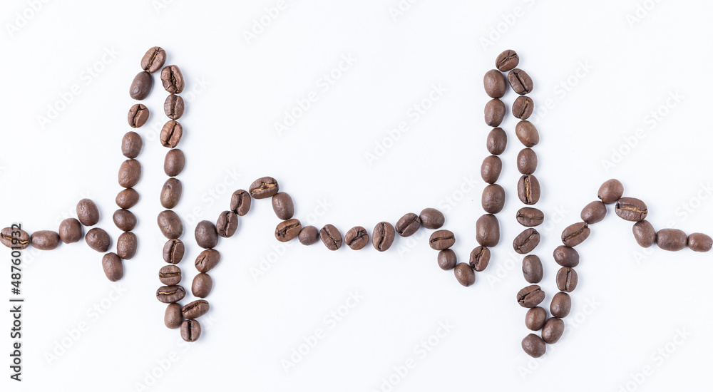 An EKG image made of coffee beans An EKG image made of coffee beans