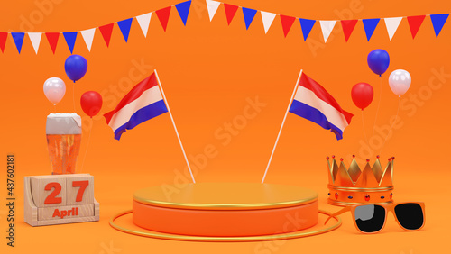 King's Day Celebrate Podium 3d rendering., King's Birthday in the Netherlands.