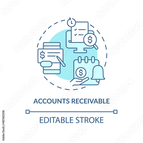 Accounts receivable turquoise concept icon. Examples of automation in business abstract idea thin line illustration. Isolated outline drawing. Editable stroke. Arial, Myriad Pro-Bold fonts used