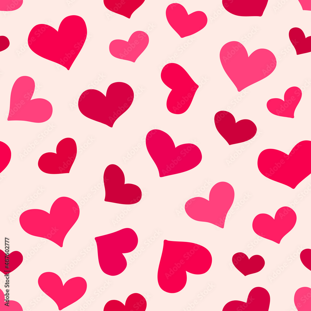 Seamless vector pattern with cute red hearts. Valentines day background.