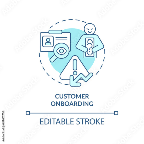 Customer onboarding turquoise concept icon. New clients checking. Automated banking abstract idea thin line illustration. Isolated outline drawing. Editable stroke. Arial, Myriad Pro-Bold fonts used