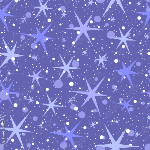Very peri starry sky. Seamless pattern with stars.  Vector illustration in color of the year.