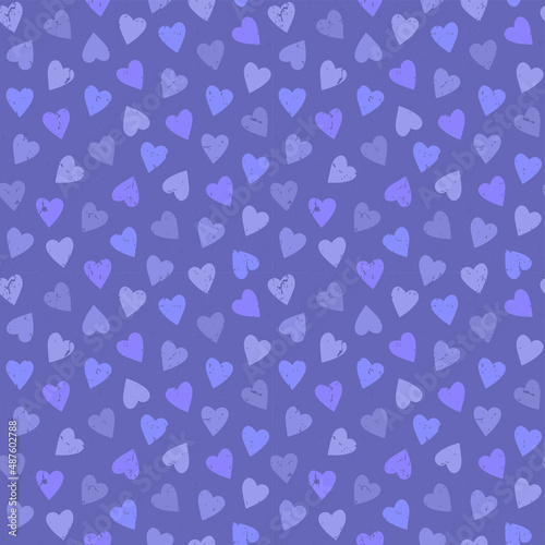 Very peri color background. Seamless vector pattern with hearts in the color of the year.