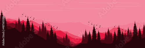 mountain with tree silhouette flat design vector illustration good for web banner, blog banner, wallpaper, background template, adventure design, tourism poster design, backdrop design