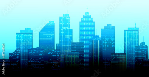 city ​​building illustration skyscrapers fog © pil