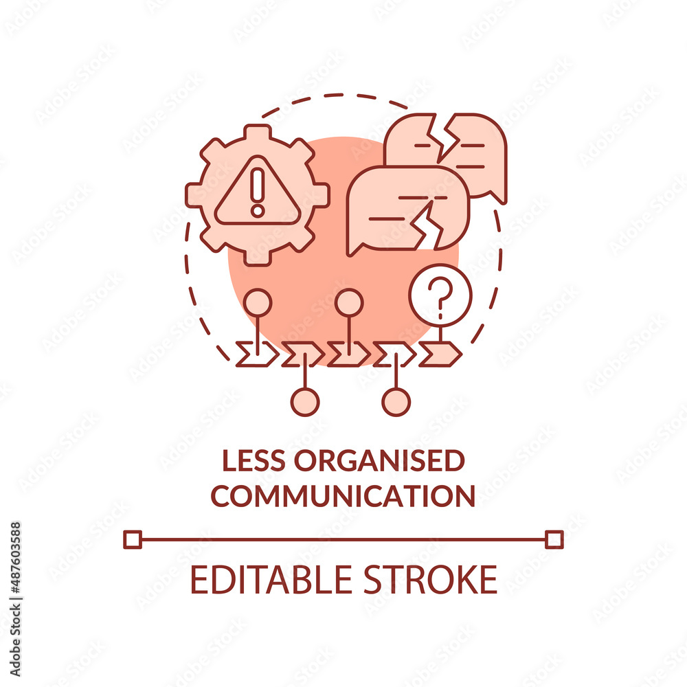 Less organised communication red concept icon. Error prone activities. BPA challenges abstract idea thin line illustration. Isolated outline drawing. Editable stroke. Arial, Myriad Pro-Bold fonts used Less organised communication red concept icon. Error prone activities. BPA challenges abstract idea thin line illustration. Isolated outline drawing. Editable stroke. Arial, Myriad Pro-Bold fonts used