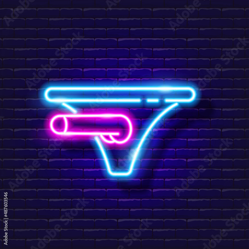 Strapon neon icon. Sex shop concept. Sex Toys for adults. Gadgets for love. Vector sign for design, website, signboard, banner, advertisement.