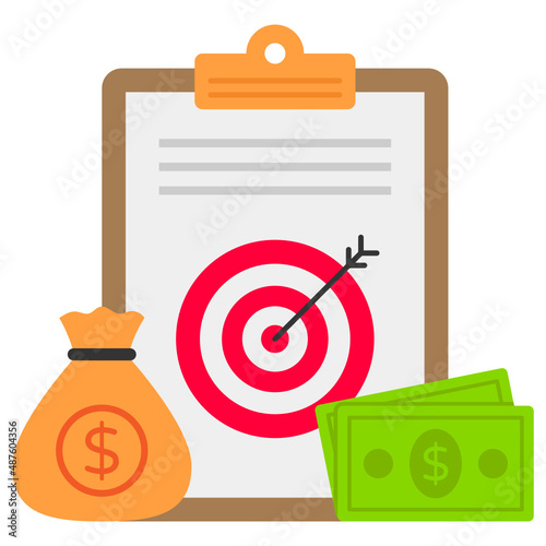 Financial Objectives and Goals Concept, Dartboard with Money bag Vector Icon Design, Business Finance Symbol, Treasury and Capital Budget Sign, Financial Planning and Control stock illustration