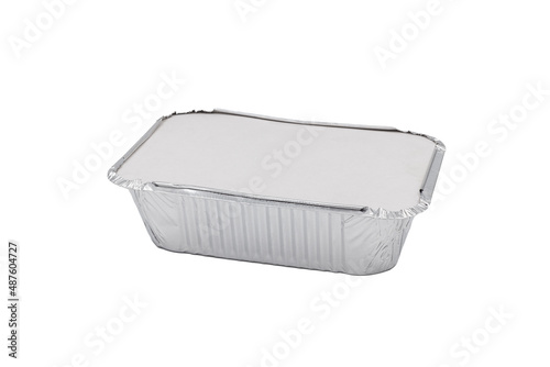Square bowl of foil on a white background