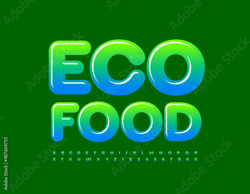 Vector business concept Eco Food. Abstract style Font. Colors gradient Alphabet Letters and Numbers set
