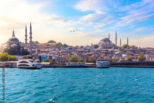 Famous Rustem Pasha Mosque and Suleymaniye Mosque, Bosphorus, Istanbul © AlexAnton