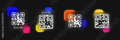 Qr Code SCAN ME Set template in glassmorphism style. EPS 10 vector format