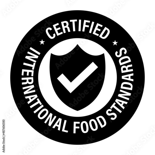 certified international food standards vector icon, black in color