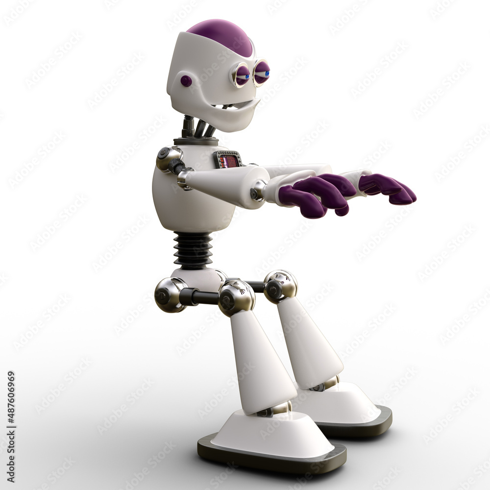 3D-illustration of a cute and funny sittong cartoon robot. isolated rendering object 3D-illustration of a cute and funny sittong cartoon robot. isolated rendering object