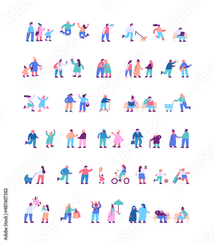 Tiny people silhouette flat vector set.