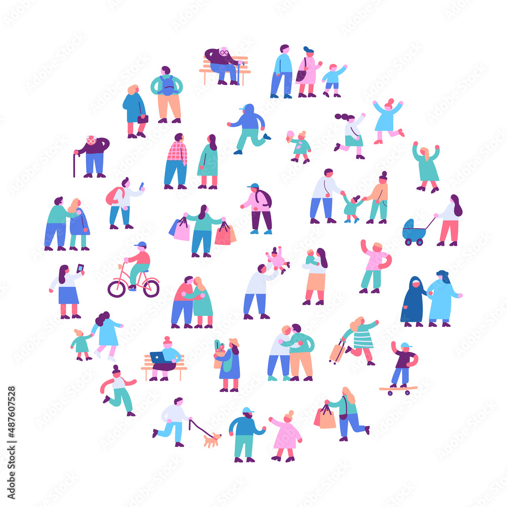 Tiny people silhouette flat vector set.