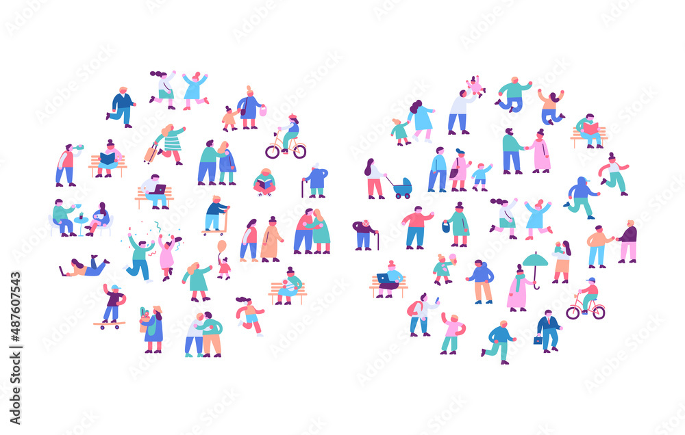 Tiny people silhouette flat vector set. Tiny people silhouette flat vector set.