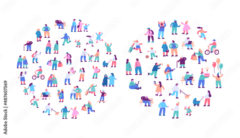 Tiny people silhouette flat vector set. Tiny people silhouette flat vector set.
