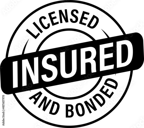 licensed insured and bonded vector icon, line art, black in color