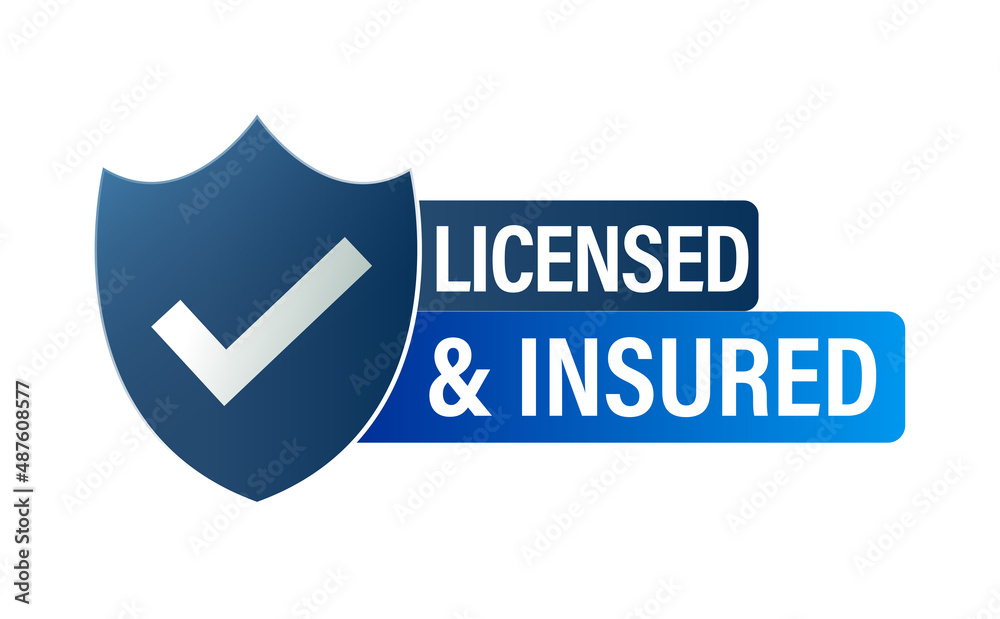 licensed and insured vector icon with tick mark and shield Stock Vector Adobe Stock