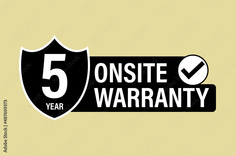 five year onsite warranty vector icon with tick mark. 5 year warranty abstract