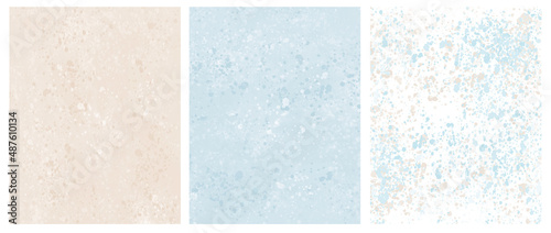 Set of 3 Delicate Abstract Watercolor Style Vector illustration with Light Blue and Beige Paint Stains on a White Background. Pastel Color Splashes and Splatter Print Set.