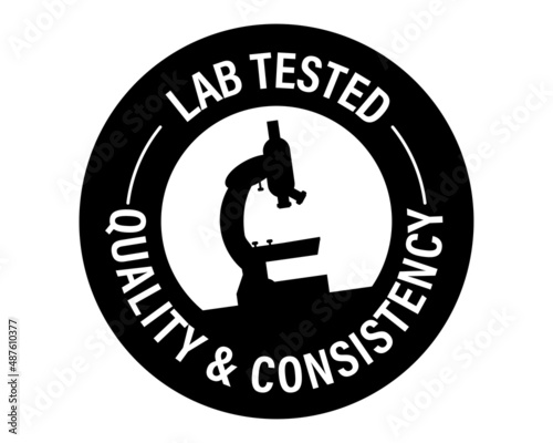 'lab tested quality and consistency vector icon' black in color