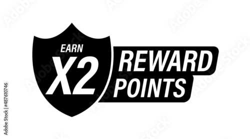 'earn x2 reward points' vector icon, double reward points abstract, black in color