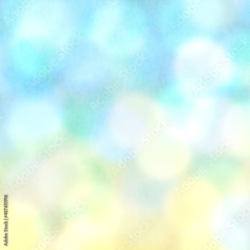 イルミネーション風抽象背景）水色から黄色へのグラデーション ボケライト 正方形バナー 幻想的 光