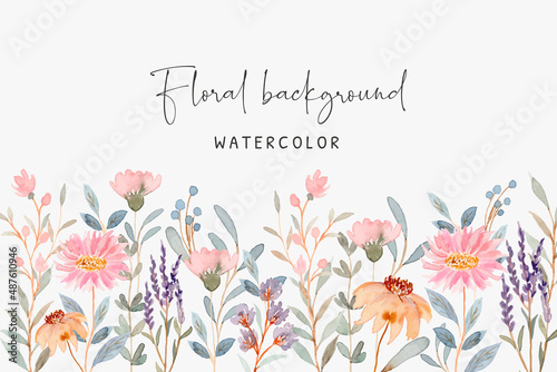 Wild flower garden background with watercolor
