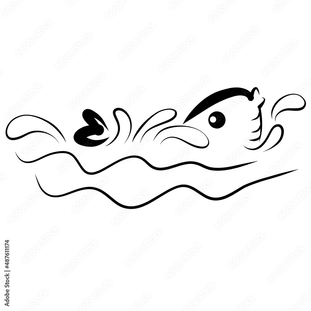fish with a tail in the shape of a heart, emerged from the water with splashes, black pattern fish with a tail in the shape of a heart, emerged from the water with splashes, black pattern