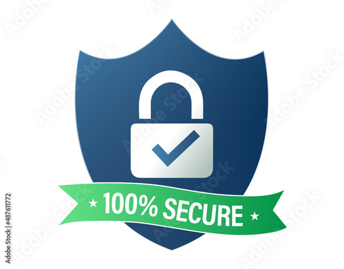 Internet network security abstract.  100% secure vector icon with padlock. 