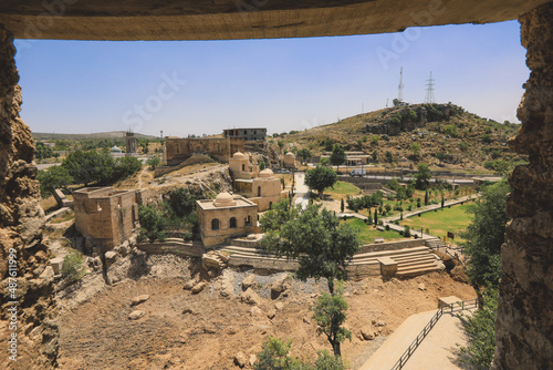 Panoramic View to the Ruins of the Shri Katas Raj Temples, also known as Qila Katas, complex of several Hindu temples in Punjab province, Pakistan