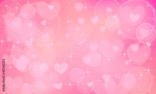 Pink pastel bokeh hearts stars valentine's day background.Soft blurred Love symbol.Elegance border.Wedding greeting cards template.V day.Heart shape silhouette.Banner.Wallpaper.Romantic surface frame.