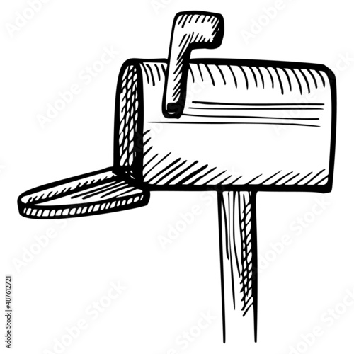 Mailbox sketched isolated. Vintage letterbox in hand drawn style.
