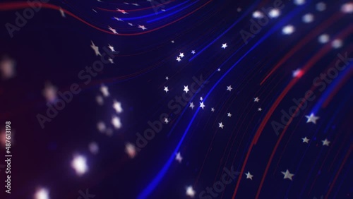 USA colors, white stars, red and blue stripes quick wavy abstract motion design background. Independence Day Patriotic Backdrop. For news, President day and election concept. Seamless looping. photo