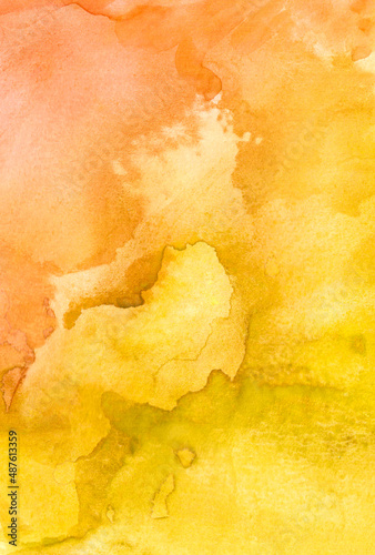 abstract watercolor orange yellow background with stains.Paper texture background