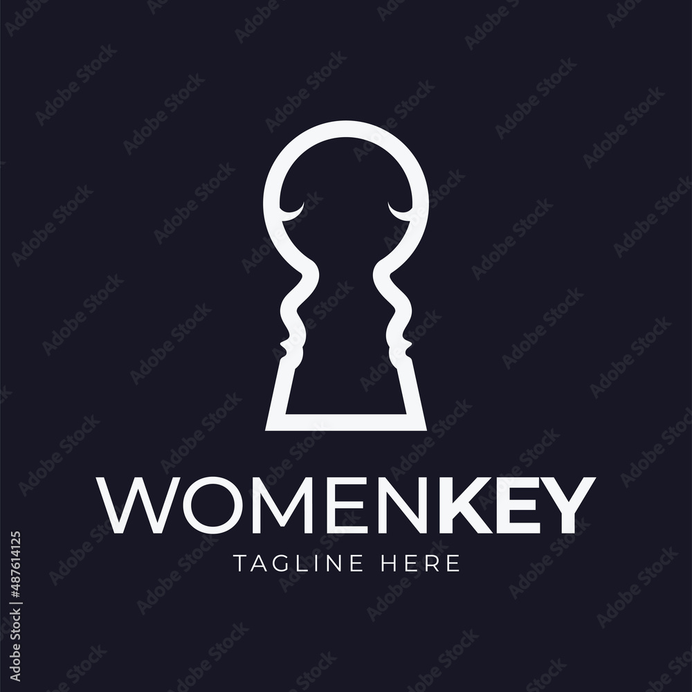 Elegant twin woman featuring key home logo design Elegant twin woman featuring key home logo design