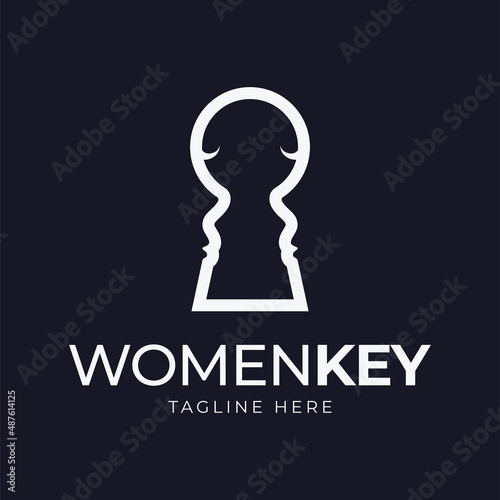 Elegant twin woman featuring key home logo design