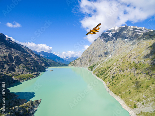 seaplane overflight of the Campo Franscia dam in Valtellina, Italy © Silvano Rebai