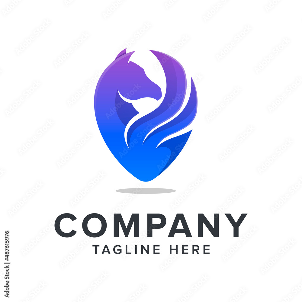 Elegance pin horse logo design Elegance pin horse logo design