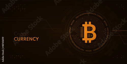 Cryptocurrency technology background. Bitcoin vector symbol. Crypto market banner