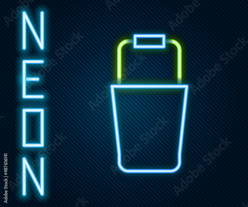 Glowing neon line Sauna bucket icon isolated on black background. Colorful outline concept. Vector
