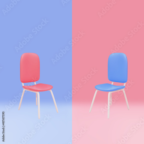 Two chairs with different colors. Business competition. know your competitor concept. Vector illustration.